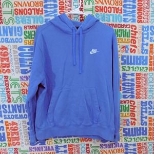 Nike Hoodie Mens M Blue Pullover White Swoosh Logo Basic Minor Flaw